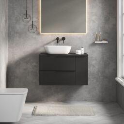 Banyetti Celtic Duo 800mm Wall Hung Vanity Unit with Door & Worktop - Matt Black - thumbnail 1
