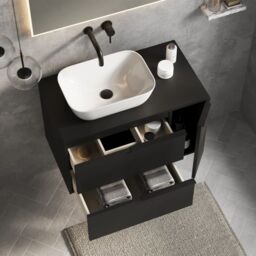 Banyetti Celtic Duo 800mm Wall Hung Vanity Unit with Door & Worktop - Matt Black - thumbnail 4