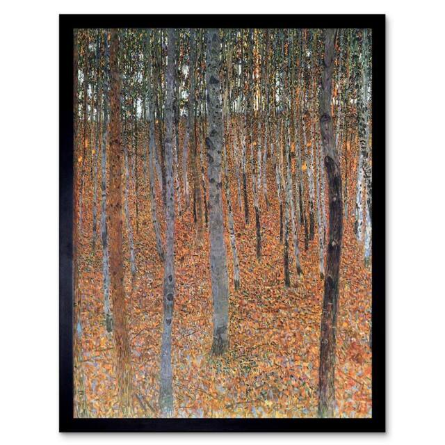 "Artery8 Gustav Klimt Beech Grove I Old Master Painting 12x16"" Framed Art Print in Brown - Size: W12"" x H16""" - image 1
