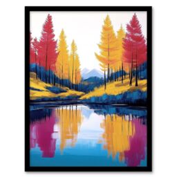 "Artery8 Scottish Highlands Forest Lake Autumn Landscape Framed Art Print in Yellow - Size: W12"" x H16""" - thumbnail 1
