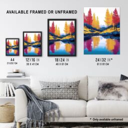 "Artery8 Scottish Highlands Forest Lake Autumn Landscape Framed Art Print in Yellow - Size: W12"" x H16""" - thumbnail 3