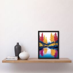 "Artery8 Scottish Highlands Forest Lake Autumn Landscape Framed Art Print in Yellow - Size: W12"" x H16""" - thumbnail 4