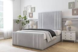 "Comfort Beds The Foxy Naples Bed Frame - 50"" Upholstered Headboard in Silver - Size: Double"