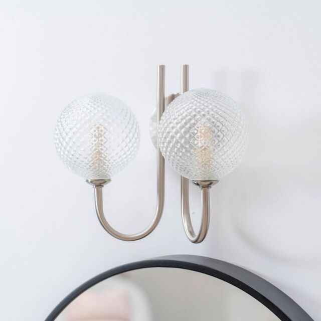 ValueLights Elle Brushed Chrome 2 Way IP44 Bathroom Glass Shade Wall Light with LED Bulbs in Silver - image 1