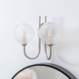 ValueLights Elle Brushed Chrome 2 Way IP44 Bathroom Glass Shade Wall Light with LED Bulbs in Silver