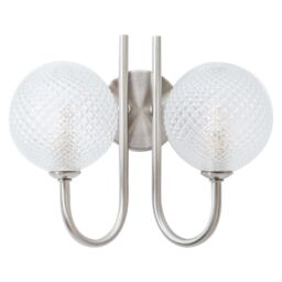 ValueLights Elle Brushed Chrome 2 Way IP44 Bathroom Glass Shade Wall Light with LED Bulbs in Silver - thumbnail 2