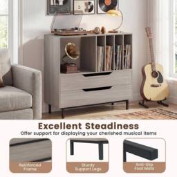 Costway Record Player Stand Mid Century Turntable Stand with Open Compartment in Grey - thumbnail 9