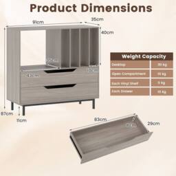 Costway Record Player Stand Mid Century Turntable Stand with Open Compartment in Grey - thumbnail 2