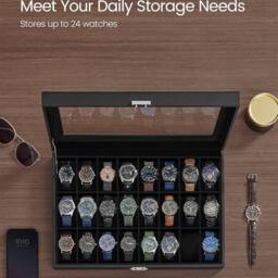 VOGREX 24-Grid Watch Display & Storage Box - Jewelry Holde in Black - thumbnail 5