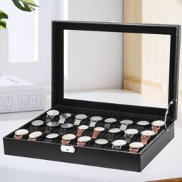 VOGREX 24-Grid Watch Display & Storage Box - Jewelry Holde in Black - thumbnail 6