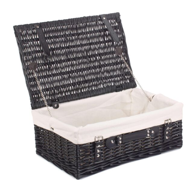 Red Hamper Wicker 46cm Empty Black Willow Picnic Basket With White Lining - image 1