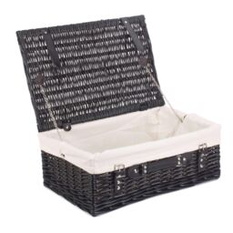 Red Hamper Wicker 46cm Empty Black Willow Picnic Basket With White Lining - thumbnail 1