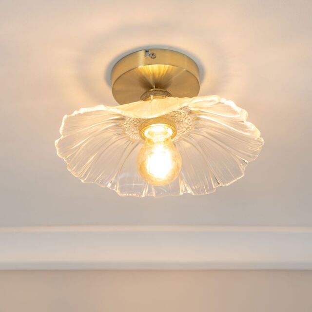 ValueLights Cassia Clear Glass Flower Detail Gold Flush Ceiling Light - image 1