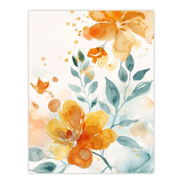 "Artery8 Marigold Flowers in Bloom Modern Watercolour Wall Art Print in Orange - Size: W24"" x H32""" - image 1
