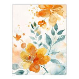 "Artery8 Marigold Flowers in Bloom Modern Watercolour Wall Art Print in Orange - Size: W24"" x H32""" - thumbnail 1