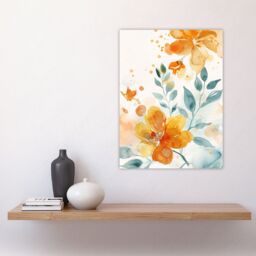 "Artery8 Marigold Flowers in Bloom Modern Watercolour Wall Art Print in Orange - Size: W24"" x H32""" - thumbnail 4
