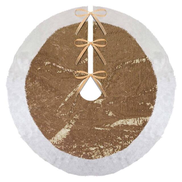 VFM e-Store Christmas Sequin Tree Skirt Decoration 49cm x 31cm Gold X 1 - Size: 49 cm x 31 cm - image 1