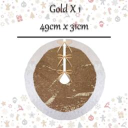 VFM e-Store Christmas Sequin Tree Skirt Decoration 49cm x 31cm Gold X 1 - Size: 49 cm x 31 cm - thumbnail 2