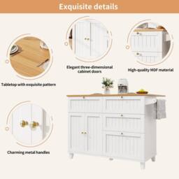 Matteo White Mobile Kitchen Island - Drop Leaf Table, Storage & Casters - thumbnail 8