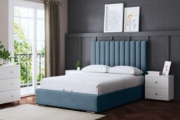 DS Living Evangaline Metallic Blue Panel Bed with Headboard - Size: Super King