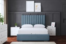 DS Living Evangaline Metallic Blue Panel Bed with Headboard - Size: Super King - thumbnail 2