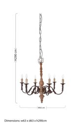 Orsina Antique 6 Arm Chandelier, Wooden Body Decorative Ceiling Light, Distressed Metal Candle Chandelier in Brown - thumbnail 5