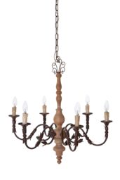 Orsina Antique 6 Arm Chandelier, Wooden Body Decorative Ceiling Light, Distressed Metal Candle Chandelier in Brown - thumbnail 2