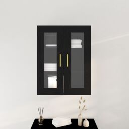 Berkfield Home Wall-Mounted Cabinet with Glass Doors Black Oak 69, 5x34x90 cm - Size: 5 x 34 x 90 cm - thumbnail 4