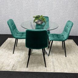 KOSY KOALA Modern Round Glass Dining Table Set With 4 Green Velvet Chairs Dining Room Furniture in Brown - thumbnail 3