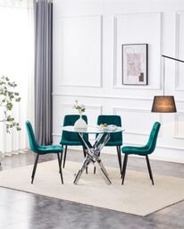 KOSY KOALA Modern Round Glass Dining Table Set With 4 Green Velvet Chairs Dining Room Furniture in Brown - thumbnail 8