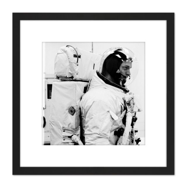 Artery8 Space NASA Astronaut Schweickart Apollo 9 EMU 8X8 Inch Square Wooden Framed Wall Art Print Picture with Mount in Black - image 1
