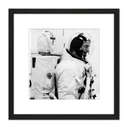 Artery8 Space NASA Astronaut Schweickart Apollo 9 EMU 8X8 Inch Square Wooden Framed Wall Art Print Picture with Mount in Black - thumbnail 1