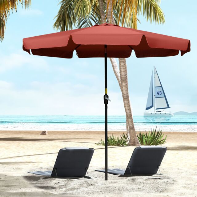 OUTSUNNY 2.7m Patio Umbrella Garden Parasol with Crank, Ruffles, 8 Ribs in Red - image 1