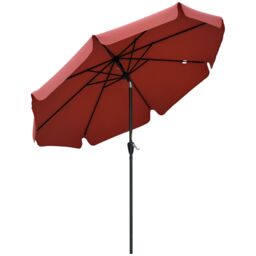 OUTSUNNY 2.7m Patio Umbrella Garden Parasol with Crank, Ruffles, 8 Ribs in Red - thumbnail 2