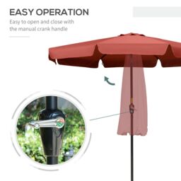OUTSUNNY 2.7m Patio Umbrella Garden Parasol with Crank, Ruffles, 8 Ribs in Red - thumbnail 5