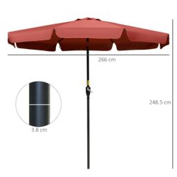 OUTSUNNY 2.7m Patio Umbrella Garden Parasol with Crank, Ruffles, 8 Ribs in Red - thumbnail 3