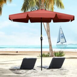 OUTSUNNY 2.7m Patio Umbrella Garden Parasol with Crank, Ruffles, 8 Ribs in Red - thumbnail 1