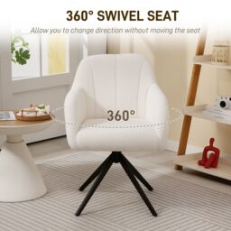 HOMCOM 360 Degree Swivel Accent Chair, Teddy Fleece Fabric Armchair, White - Size: Armchair - thumbnail 6