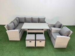 Fimous 10 Seater Rattan Garden Furniture Set Table 2 Chair 2 Small Footstool in Light Grey - thumbnail 2