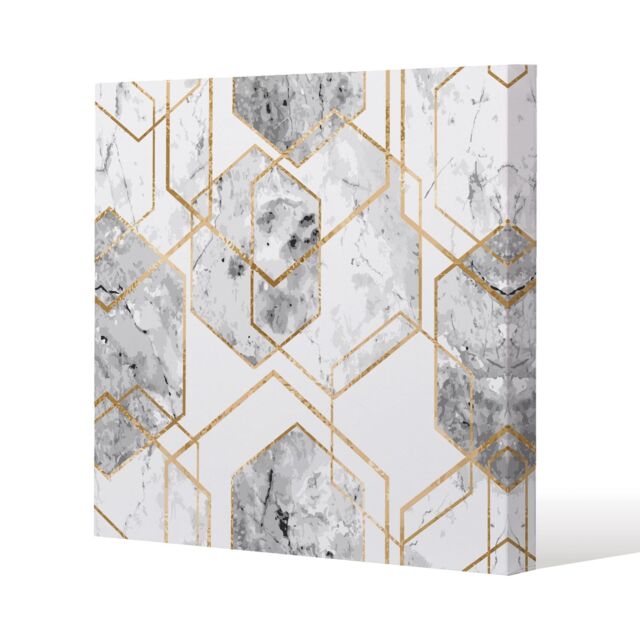 Benjamin Tate Design Geometric marble pattern with gold glitter (Canvas Print) / 114 x 114 x 4cm in Natural - Size: 114 x 114 x 4 cm - image 1