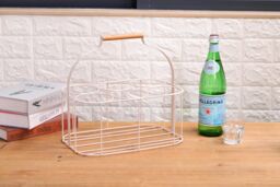 simpa 6 Bottle Metal Carrier Holder Caddy with Handle in Cream - thumbnail 4