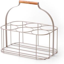 simpa 6 Bottle Metal Carrier Holder Caddy with Handle in Cream