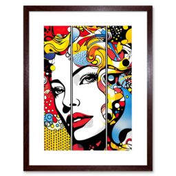 "Artery8 Wall Art Print Teen Comic Book Style Vibrant Patterns Abstract Triptych Portrait Bedroom Artwork Framed 9X7 Inch in Brown - Size: W7"" x H9""" - thumbnail 1