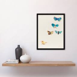 Artery8 Odilon Redon Framed Wall Art Five Butterflies Watercolour Painting in White - Size: A4 - thumbnail 2