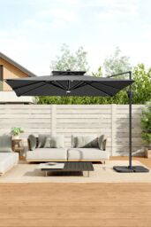 Living and Home Outdoor Large 3M LED Cantilever Parasol with HDPE Square Base in Dark Grey - thumbnail 2