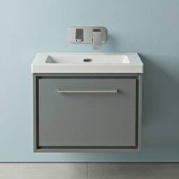 Balterley Bathroom 1 Soft-Close Drawer Wall Hung Fireclay Basin, Grey, 600mm in Grey - thumbnail 3