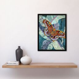 Artery8 Butterfly on Palm Leaf Painting Tropical Exotic Framed Art Print in Blue - Size: A4 - thumbnail 4