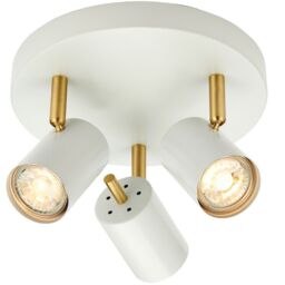 Loops LED Tilting Ceiling Spotlight White & Brass Triple Warm White Kitchen Down Light