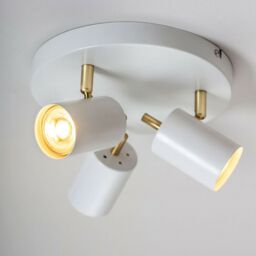 Loops LED Tilting Ceiling Spotlight White & Brass Triple Warm White Kitchen Down Light - thumbnail 3