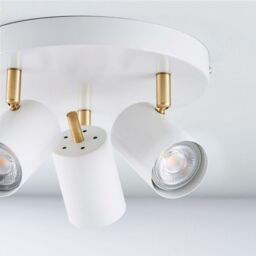 Loops LED Tilting Ceiling Spotlight White & Brass Triple Warm White Kitchen Down Light - thumbnail 4